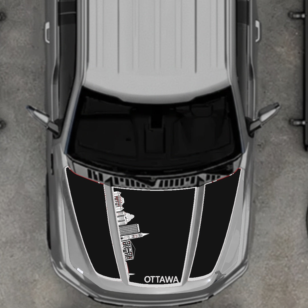 Hood Panel Decal/Sticker - Ottawa Skyline - Cut - Border Graphic Kit - For Ford F-150 2020-2026 - Premium Vinyl