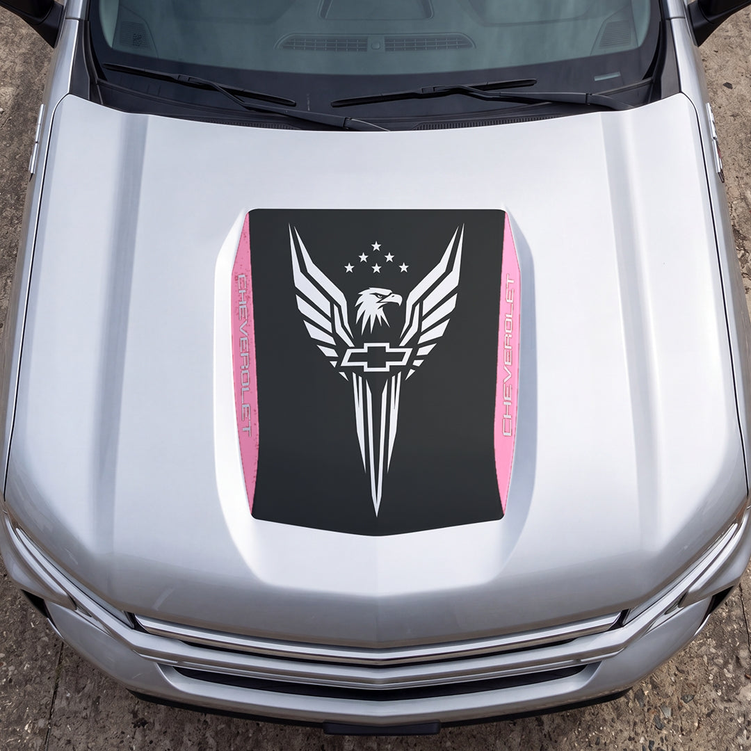 Hood Panel Decal/Sticker - Eagle Wings with Stars Graphic Decal Graphic Kit - For Chevrolet Silverado 2019-2024 - Premium Vinyl