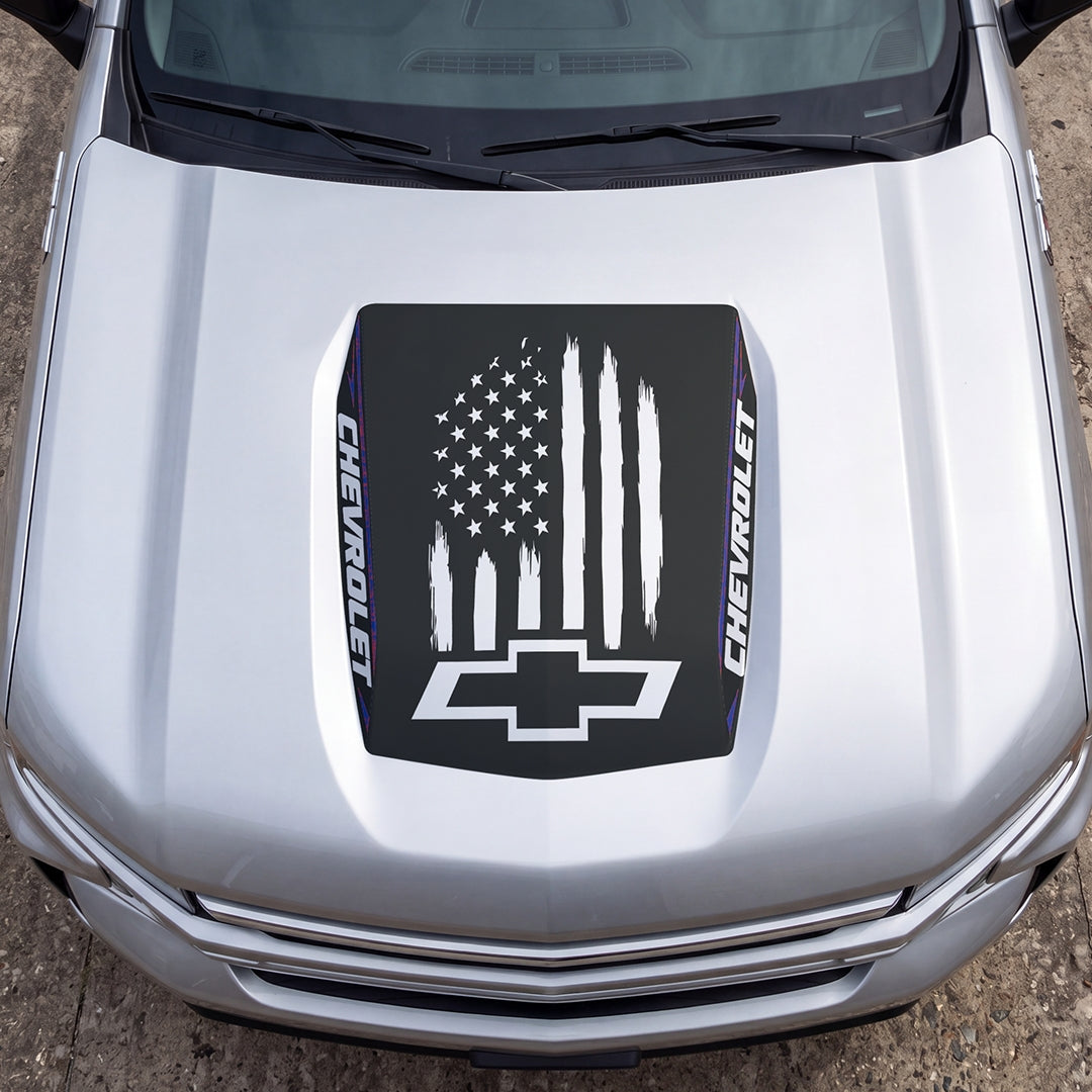 Hood Panel Decal/Sticker - American Flag Graphic Decal Graphic Kit - For Chevrolet Silverado 2019-2024 - Premium Vinyl