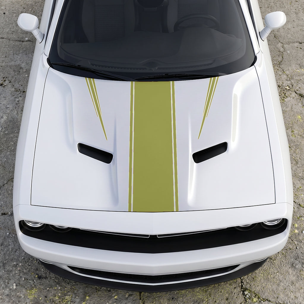 Hood Panel Decal/Sticker - Sport Rally Triple-Threat Stripe - Center-Line and Fender-Flair Accent Graphic Kit - For Dodge Challenger 2015-2024 - Premium Vinyl