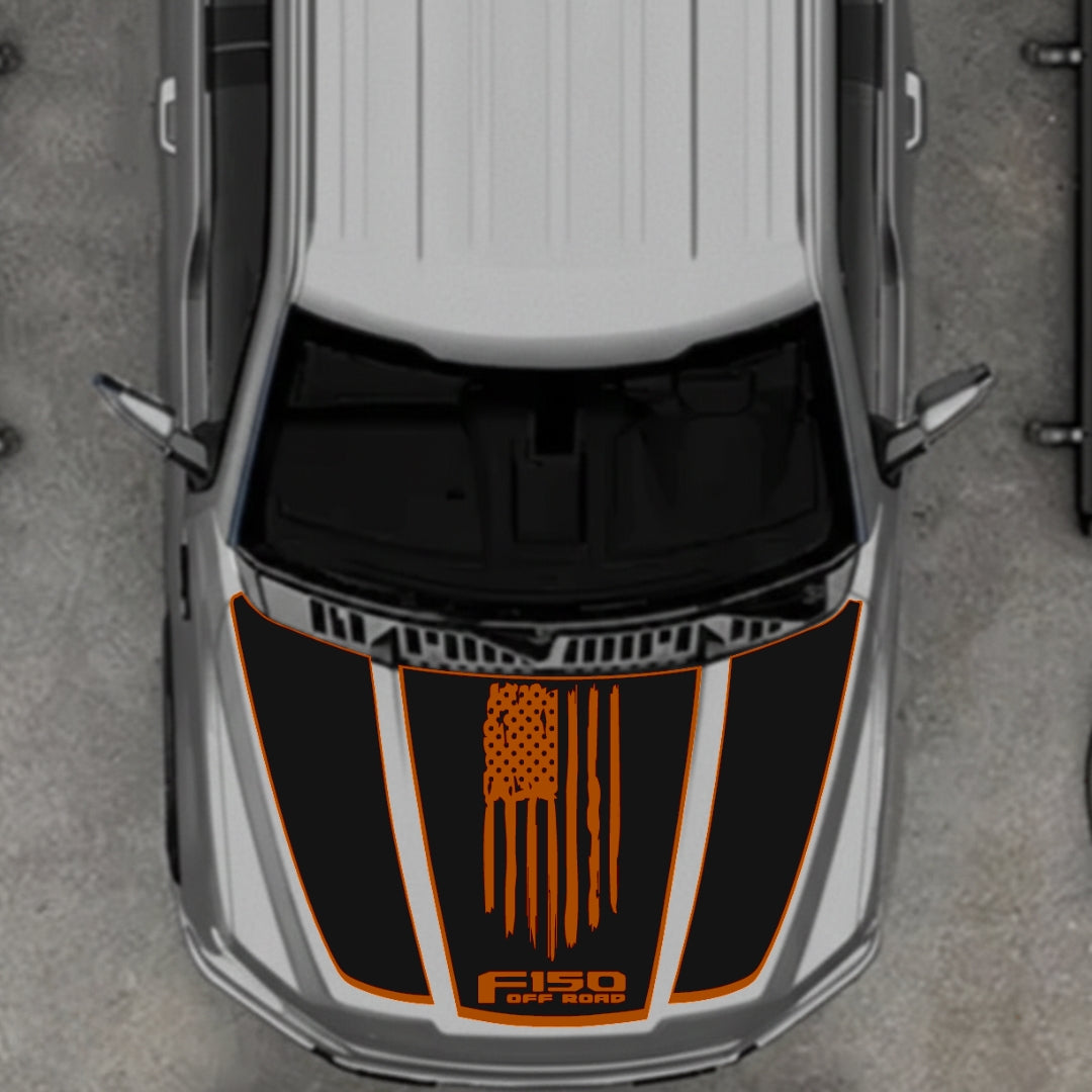 Hood Panel Decal/Sticker - USA Style 3 - Border Graphic Kit - For Ford F-150 2020-2026 - Premium Vinyl