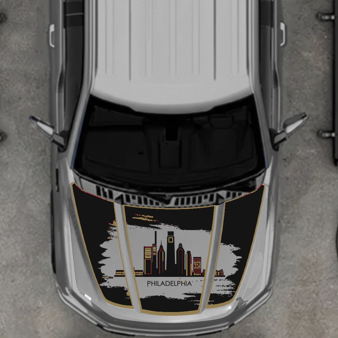 Hood Panel Decal/Sticker - Philadelphia - Cut - Border Graphic Kit - For Ford F-150 2020-2026 - Premium Vinyl