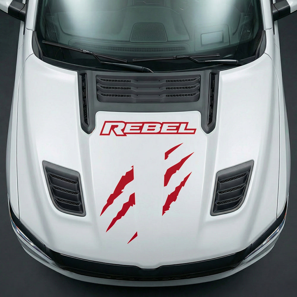 Hood Panel Decal/Sticker - Fierce REBEL Monster Slash - Cut Graphic Kit - For Dodge Ram 2019-2025 - Premium Vinyl