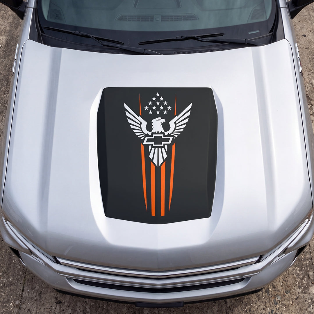 Hood Panel Decal/Sticker - Eagle with Stars Graphic Decal Graphic Kit - For Chevrolet Silverado 2019-2024 - Premium Vinyl