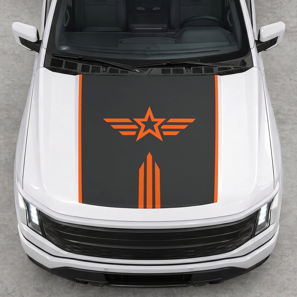 Hood Panel Decal/Sticker - Winged Star Graphic Decal Graphic Kit - For Ford F-150 2015-2020 - Premium Vinyl