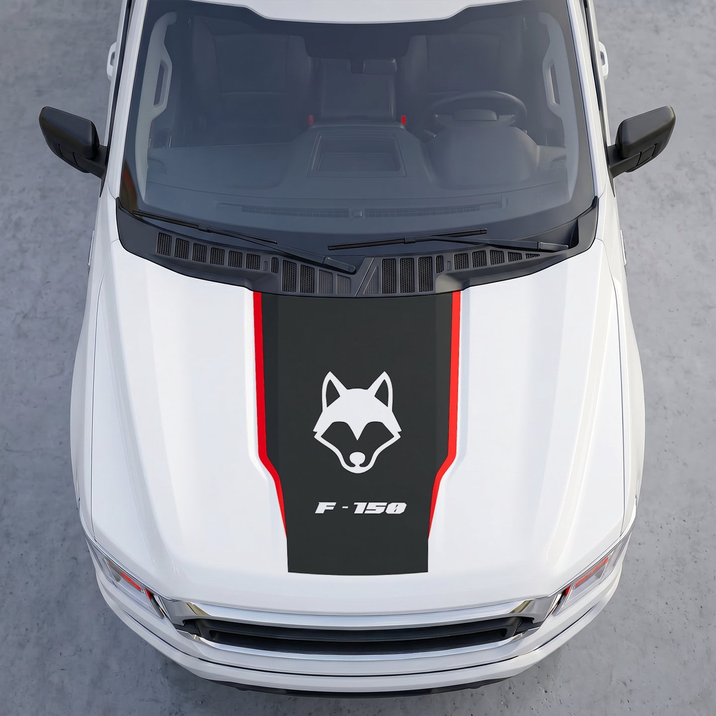 Hood Panel Decal/Sticker - Coyote Wolf Head Hood Decal Wrap – Matte Black Hood Accent Graphic Vinyl Sticker Graphic Kit - For Ford F-150 F150 2015-2020 - Premium Vinyl