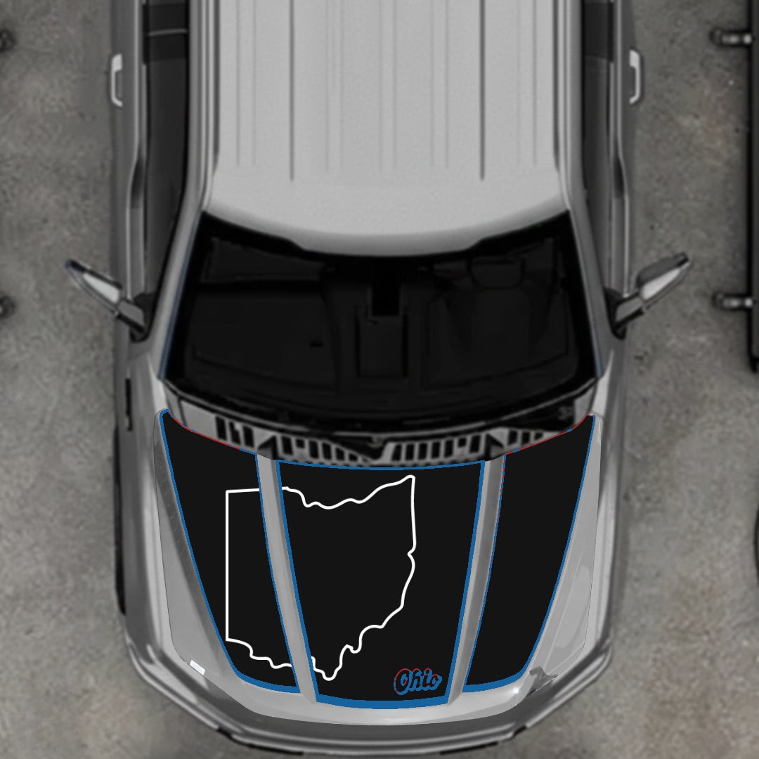 Hood Panel Decal/Sticker - Ohio - Cut - Border Graphic Kit - For Ford F-150 2020-2026 - Premium Vinyl