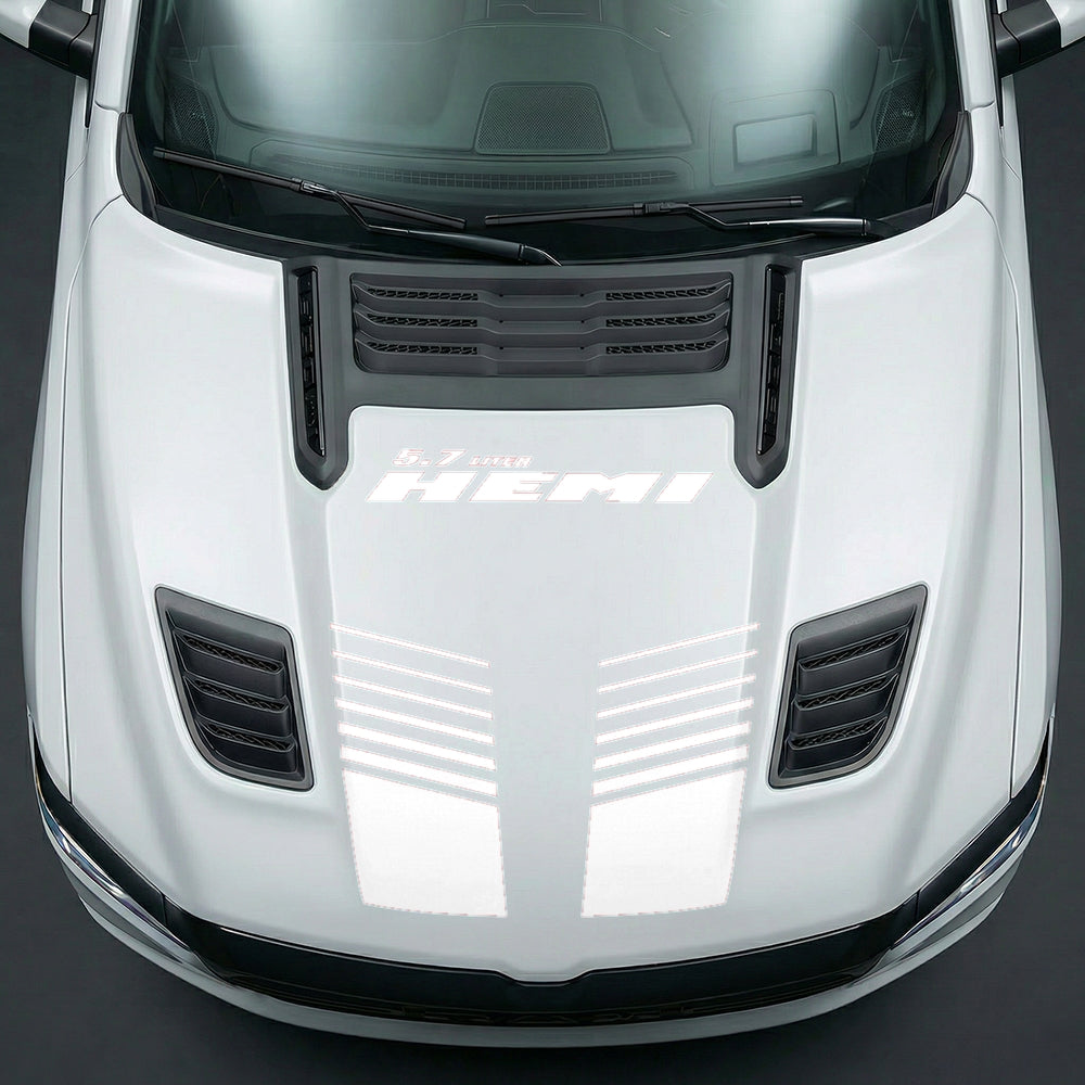 Hood Panel Decal/Sticker - Aggressive 5.7L HEMI Slotted Strobe - Cut Graphic Kit - For Dodge Ram 2019-2025 - Premium Vinyl