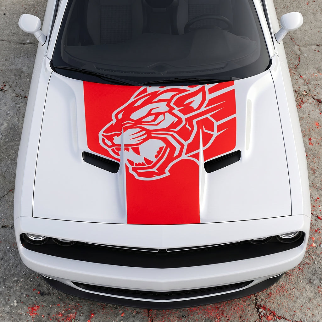 Hood Panel Decal/Sticker - Hellcat Predator Shadow - Aggressive Full-Face Jungle Cat Graphic Kit - For Dodge Challenger 2015-2024 - Premium Vinyl