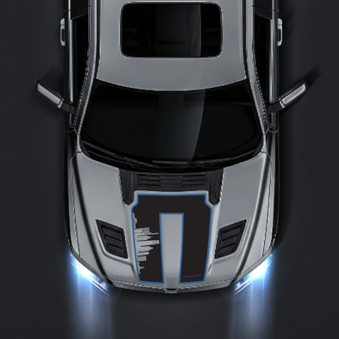 Hood Panel Decal/Sticker - Philadelphia Skyline - Cut - Border Graphic Kit - For Dodge RAM 1500 2019-2025 - Premium Vinyl