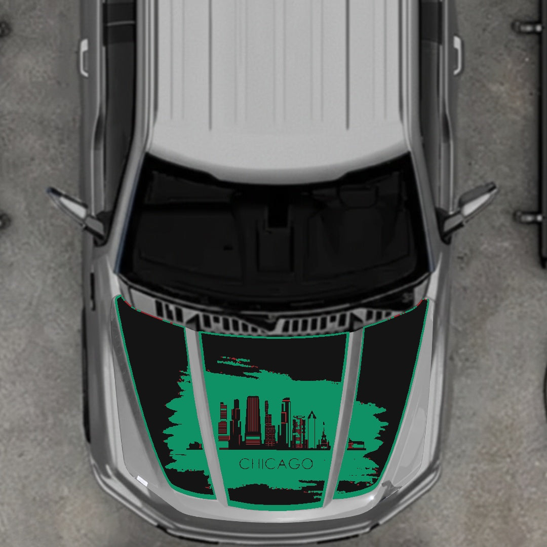 Hood Panel Decal/Sticker - Chicago - Border Graphic Kit - For Ford F-150 2020-2026 - Premium Vinyl