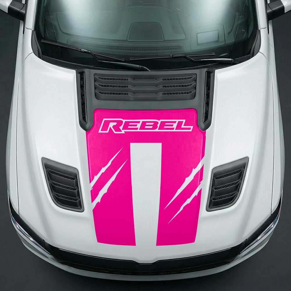 Hood Panel Decal/Sticker - Dodge RAM Rebel Claw Scratch U-Shape Stripe Graphic Kit - For Dodge Ram 2019-2025 - Premium Vinyl