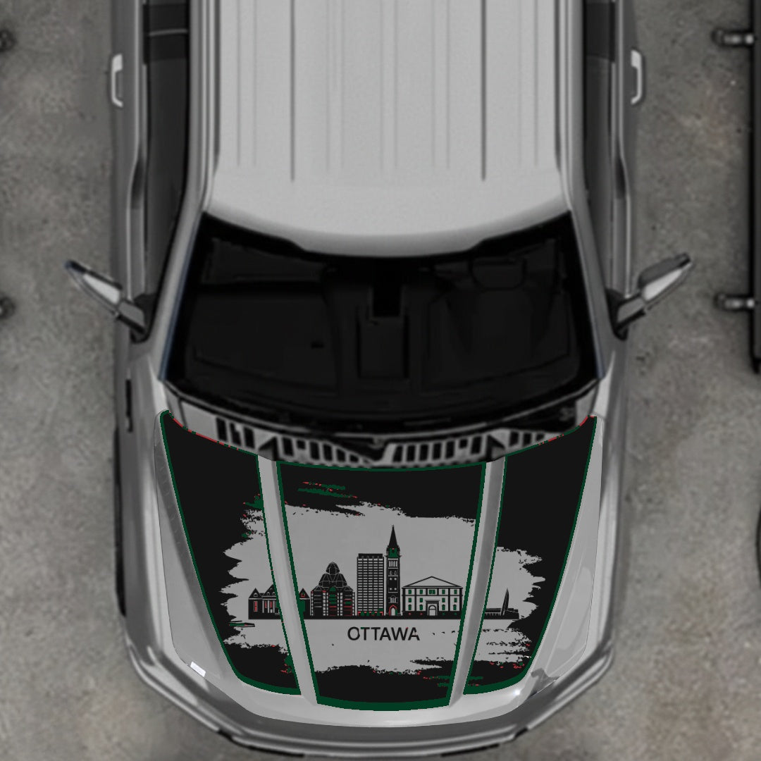 Hood Panel Decal/Sticker - Ottawa - Cut - Border Graphic Kit - For Ford F-150 2020-2026 - Premium Vinyl