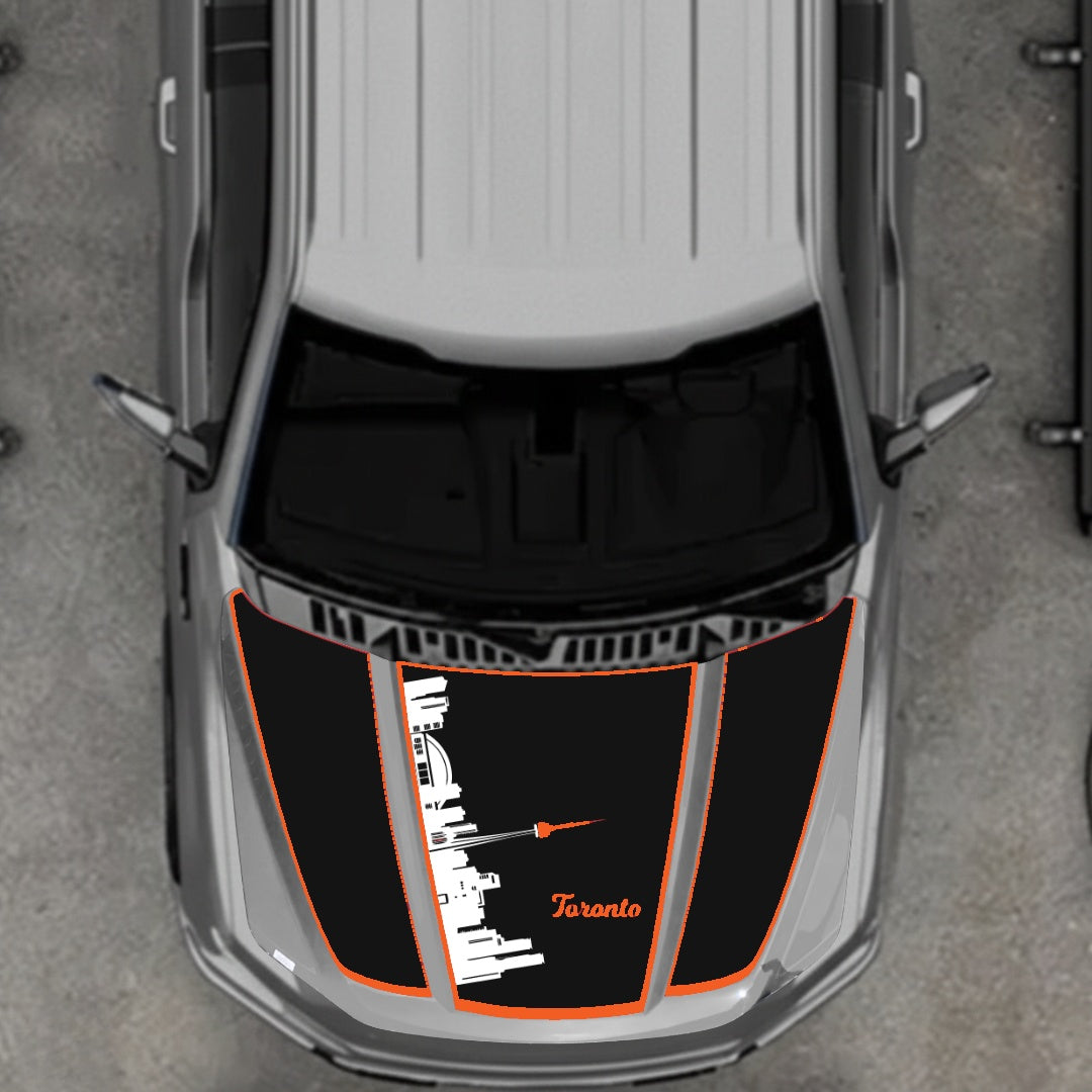 Hood Panel Decal/Sticker - Toronto Skyline - Cut - Border Graphic Kit - For Ford F-150 2020-2026 - Premium Vinyl