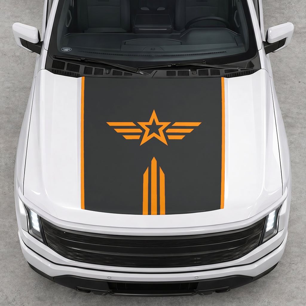 Hood Panel Decal/Sticker - Winged Star Graphic Decal Graphic Kit - For Ford F-150 2015-2020 - Premium Vinyl