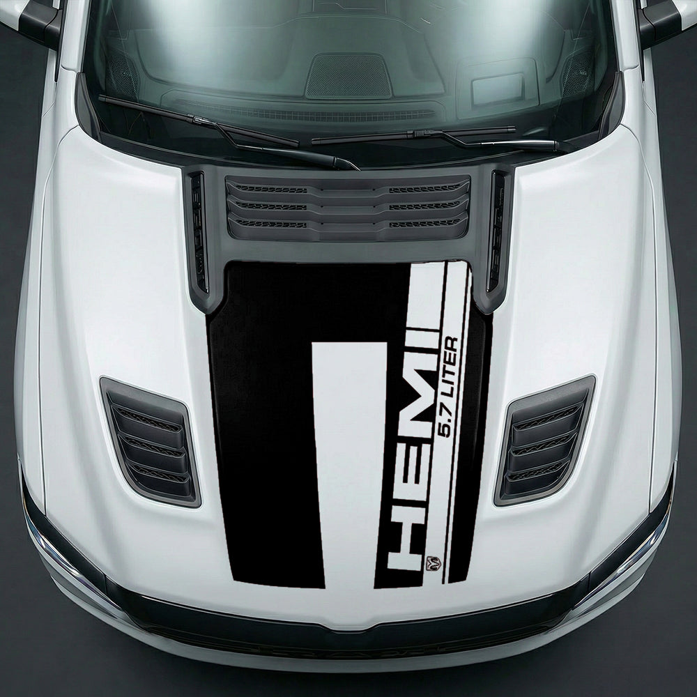 Hood Panel Decal/Sticker - Premium 5.7L HEMI Vertical Racing Stripe Graphic Kit - For Dodge Ram 2019-2025 - Premium Vinyl