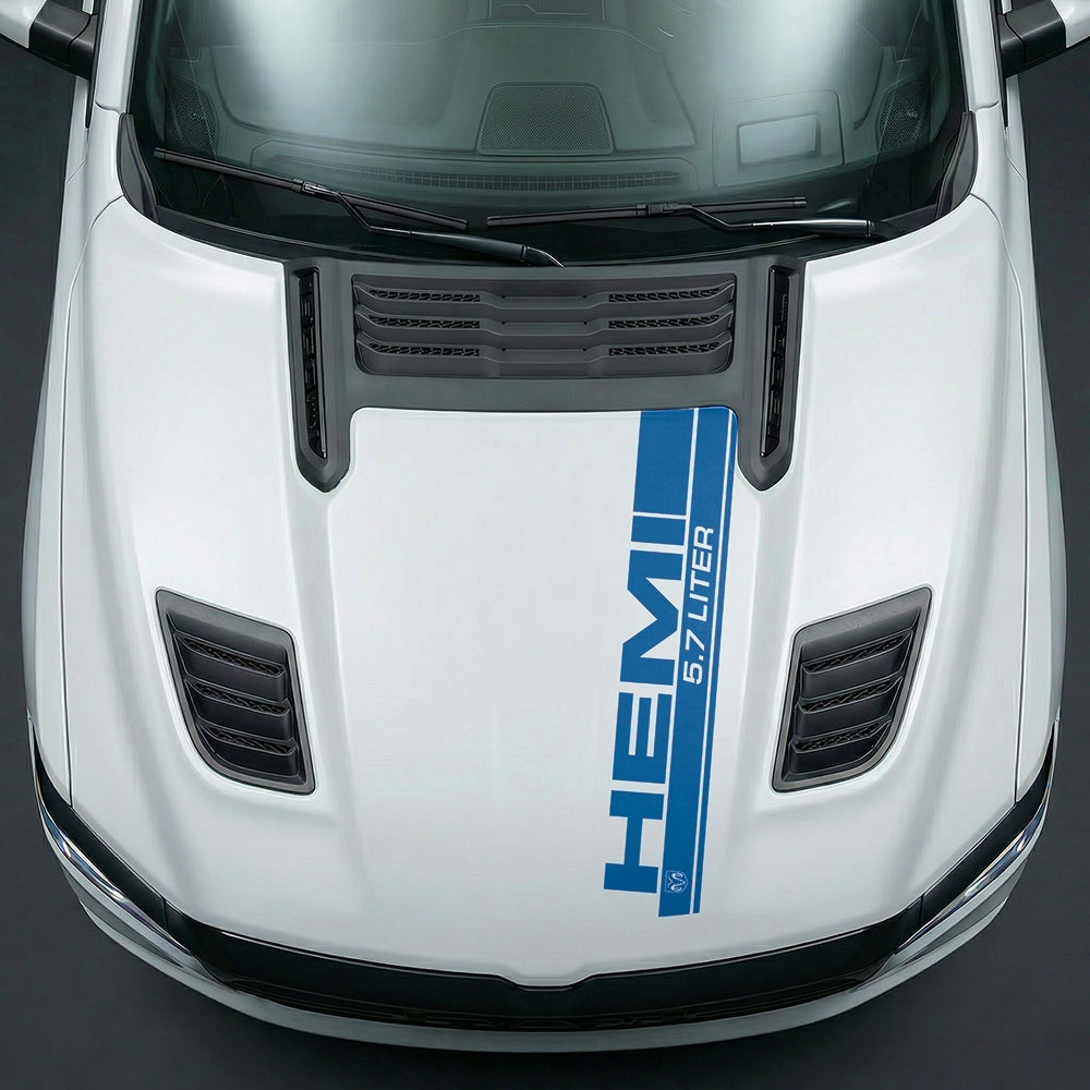 Hood Panel Decal/Sticker - Premium 5.7L HEMI Vertical Racing Stripe - Cut Graphic Kit - For Dodge Ram 2019-2025 - Premium Vinyl