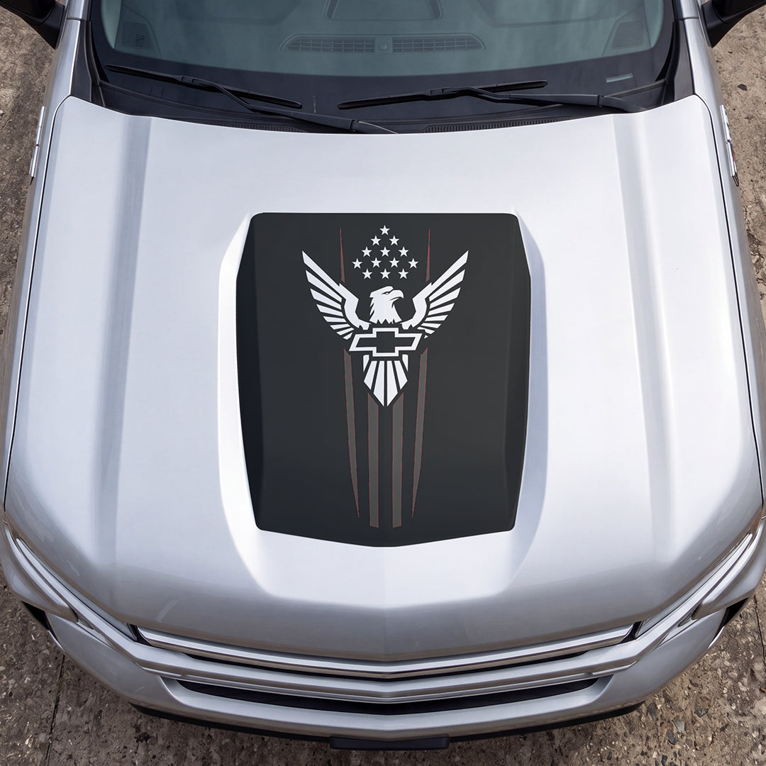 Hood Panel Decal/Sticker - Eagle with Stars Graphic Decal Graphic Kit - For Chevrolet Silverado 2019-2024 - Premium Vinyl