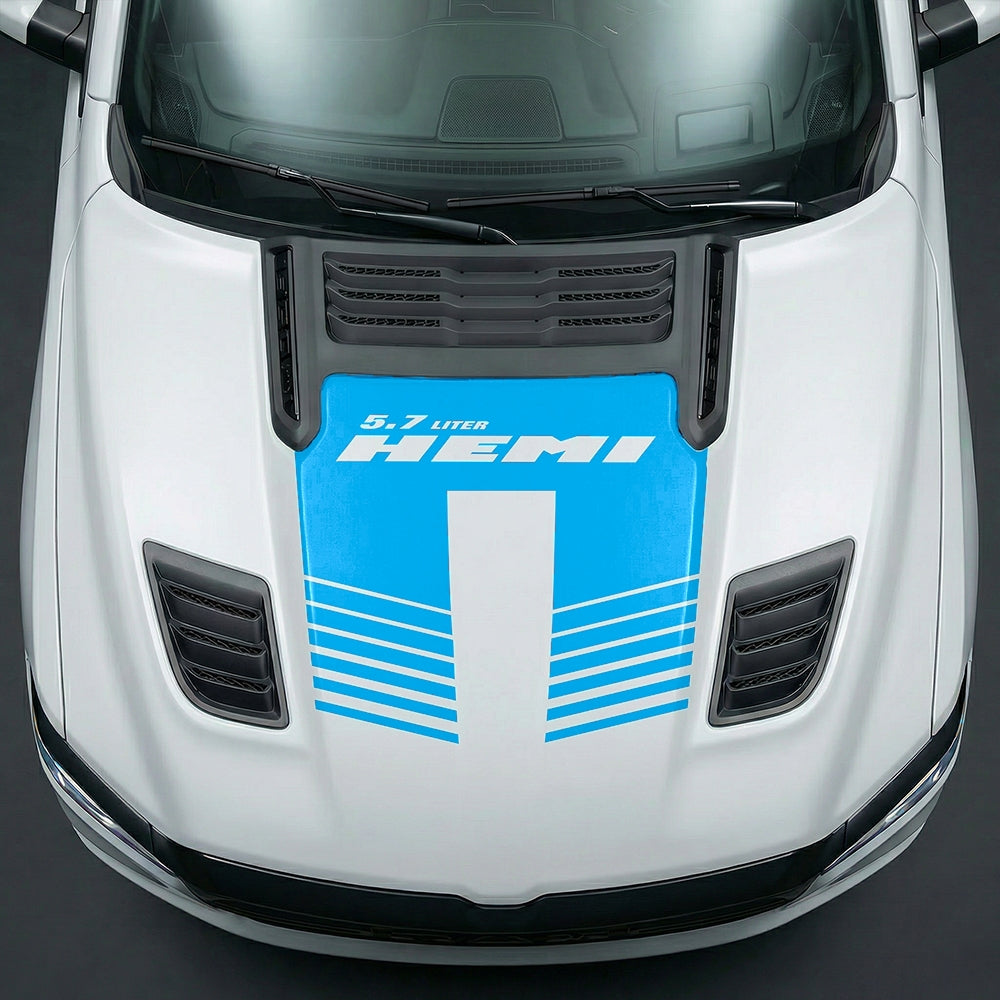 Hood Panel Decal/Sticker - Aggressive 5.7L HEMI Slotted Strobe Graphic Kit - For Dodge Ram 2019-2025 - Premium Vinyl