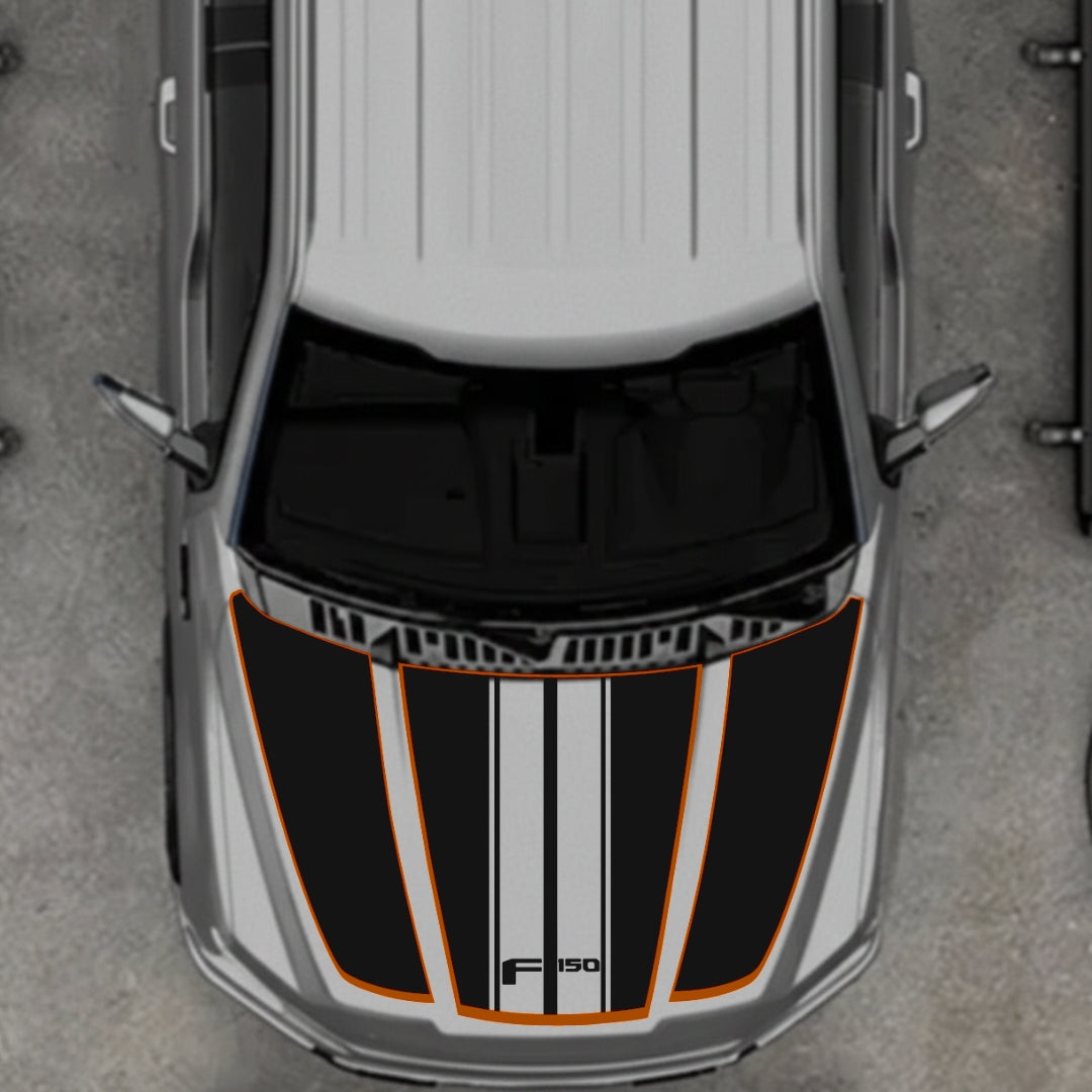 Hood Panel Decal/Sticker - Style 1 - Cut - Border Graphic Kit - For Ford F-150 2020-2026 - Premium Vinyl