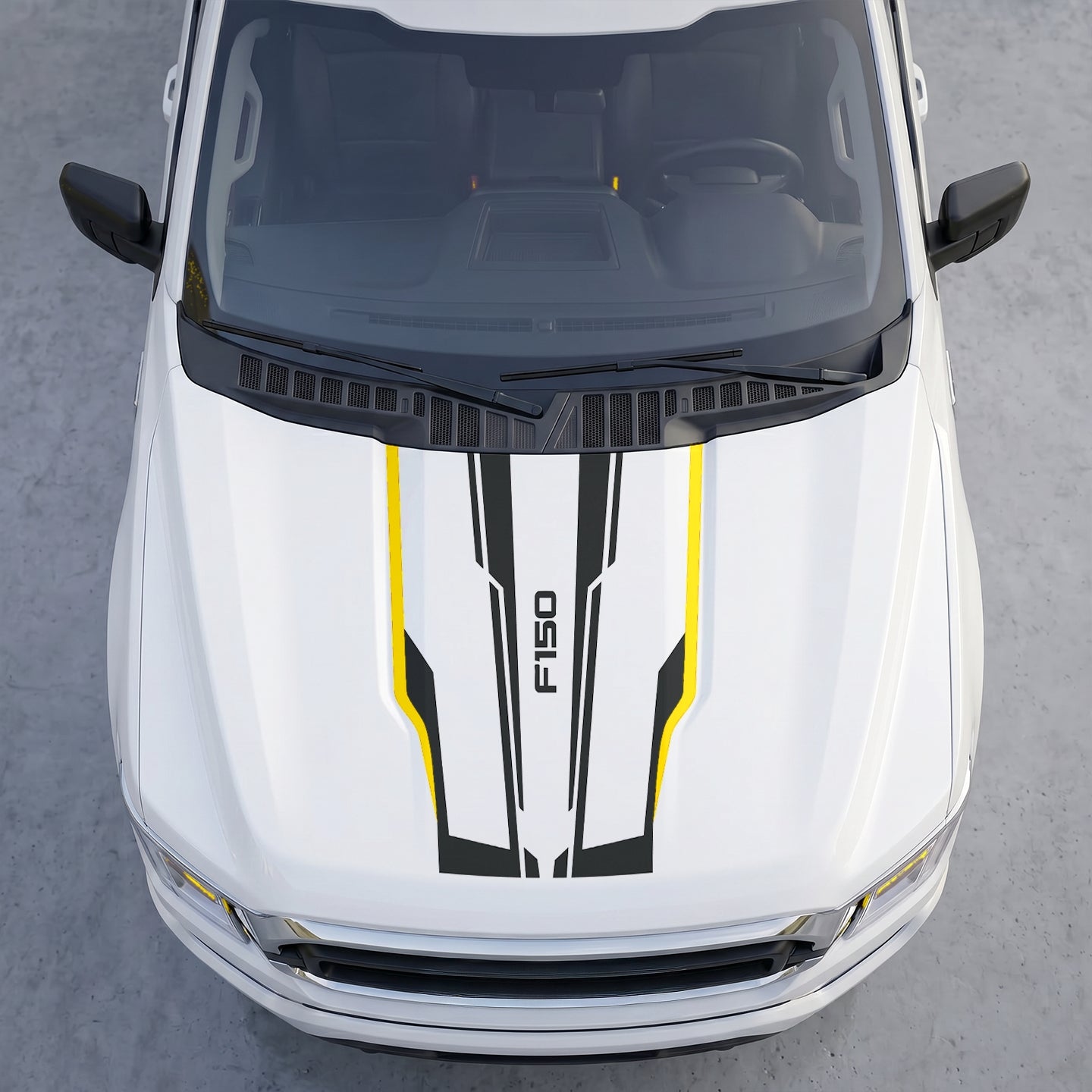 Hood Panel Decal/Sticker - Racing Stripe Hood Decal Wrap – Dual Center Track Stripes with Logo Graphic Kit - For Ford F-150 F150 2015-2020 - Premium Vinyl