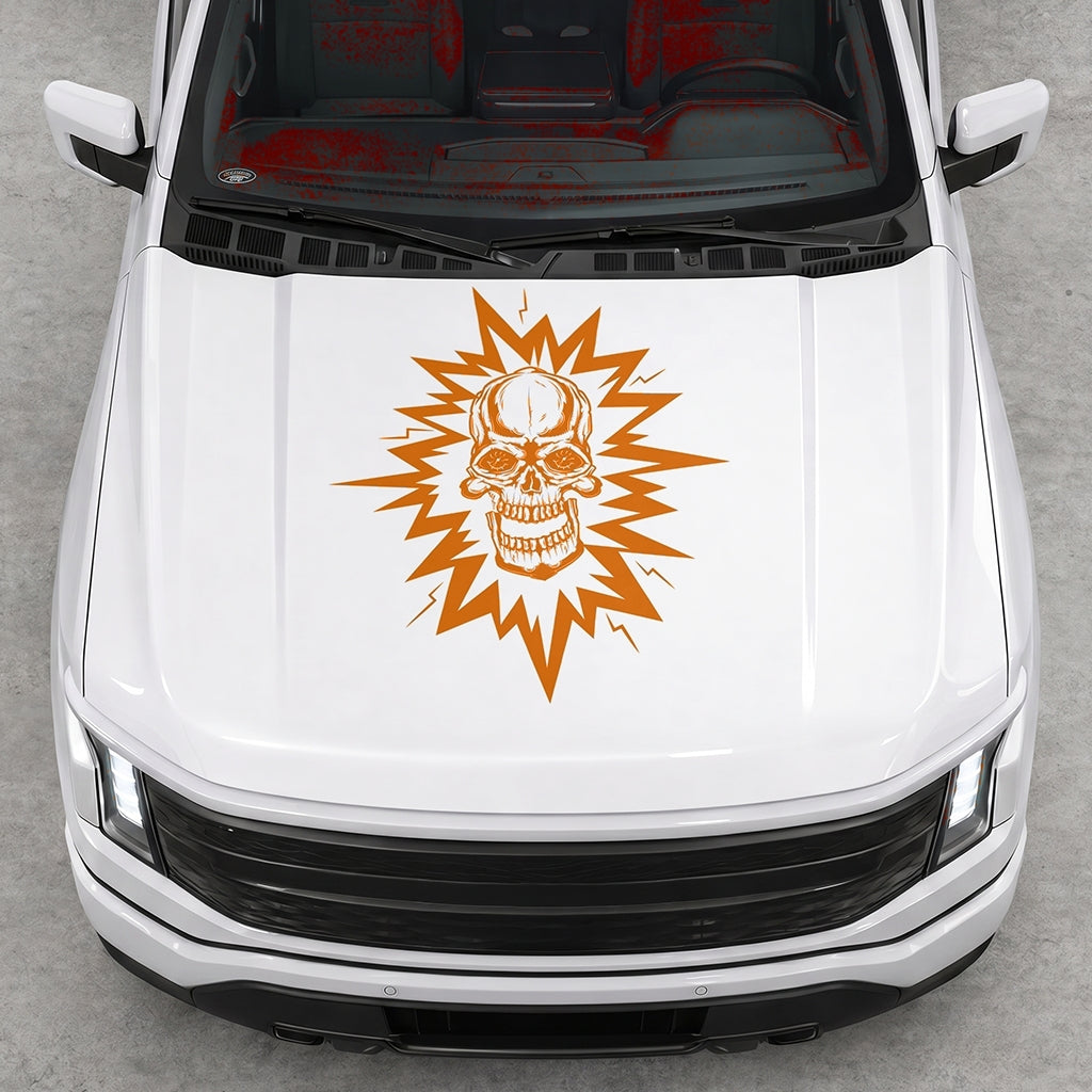 Hood Panel Decal/Sticker - Cut Electric Skull Graphic Decal Graphic Kit - For FORD F-150 2015-2020 - Premium Vinyl