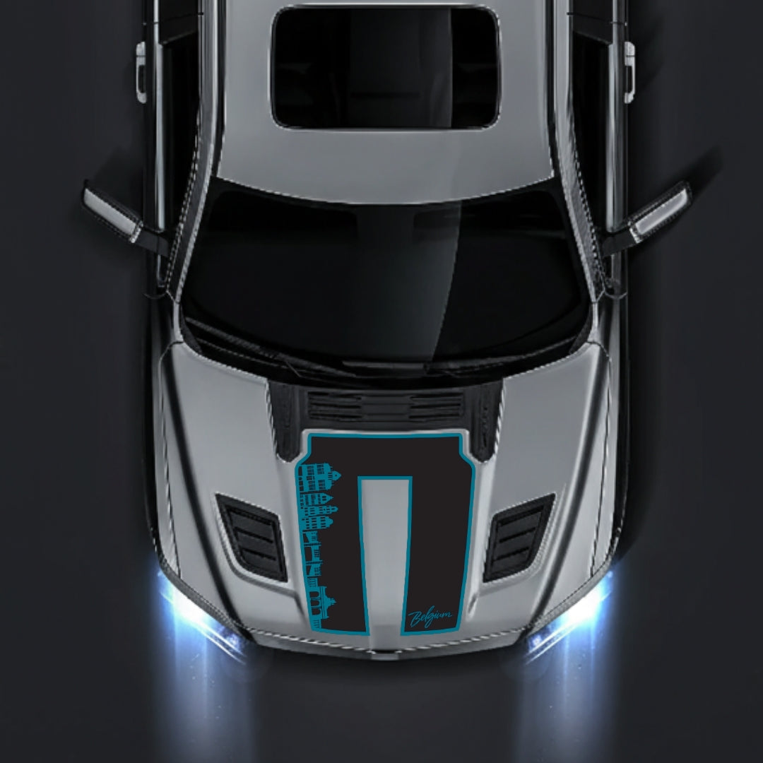 Performance Hood Panel Decal/Sticker - Belgium Skyline - Border Graphic Kit - For Dodge RAM 1500 2019-2025 - Premium Vinyl