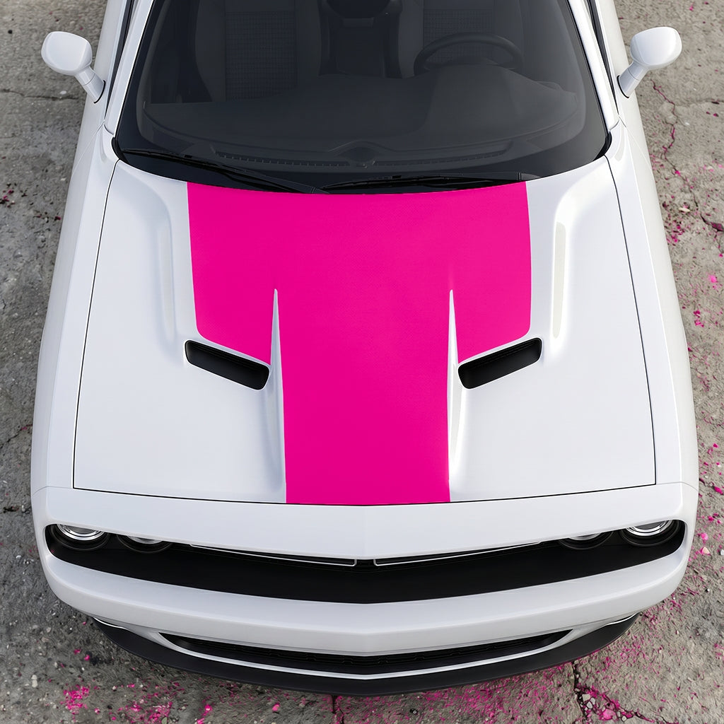 Hood Panel Decal/Sticker - The Foundation - Solid T-Shape - Matte Performance Trim Blackout Graphic Kit - For Dodge Challenger 2015-2024 - Premium Vinyl