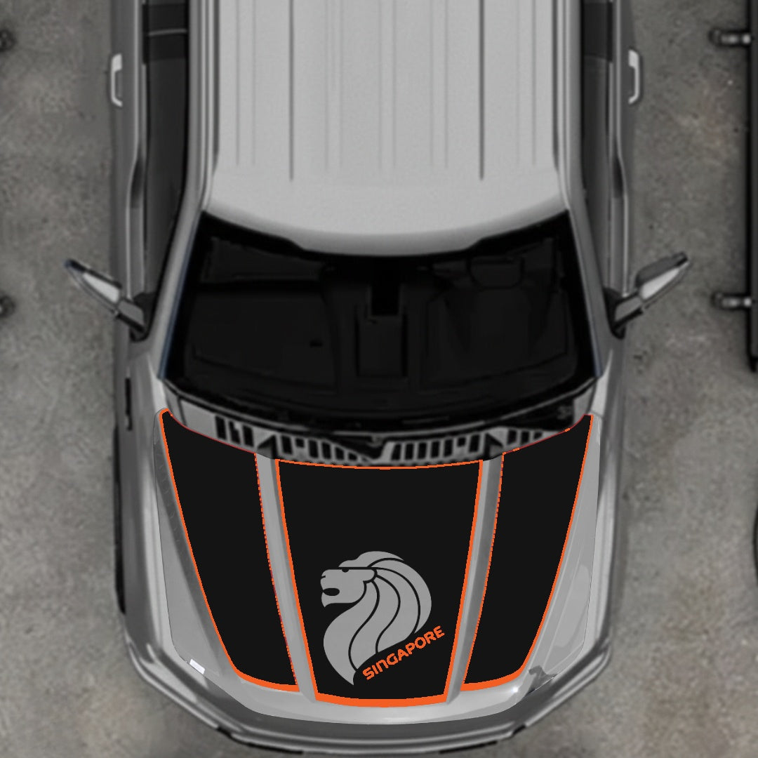 Hood Panel Decal/Sticker - Singapore - Cut  - Border Graphic Kit - For Ford F-150 2020-2026 - Premium Vinyl