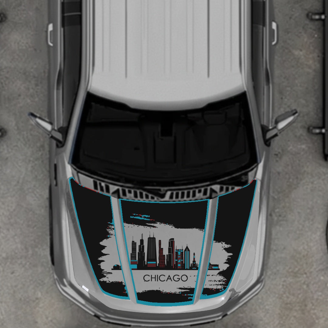 Hood Panel Decal/Sticker - Chicago - Cut - Border Graphic Kit - For Ford F-150 2020-2026 - Premium Vinyl