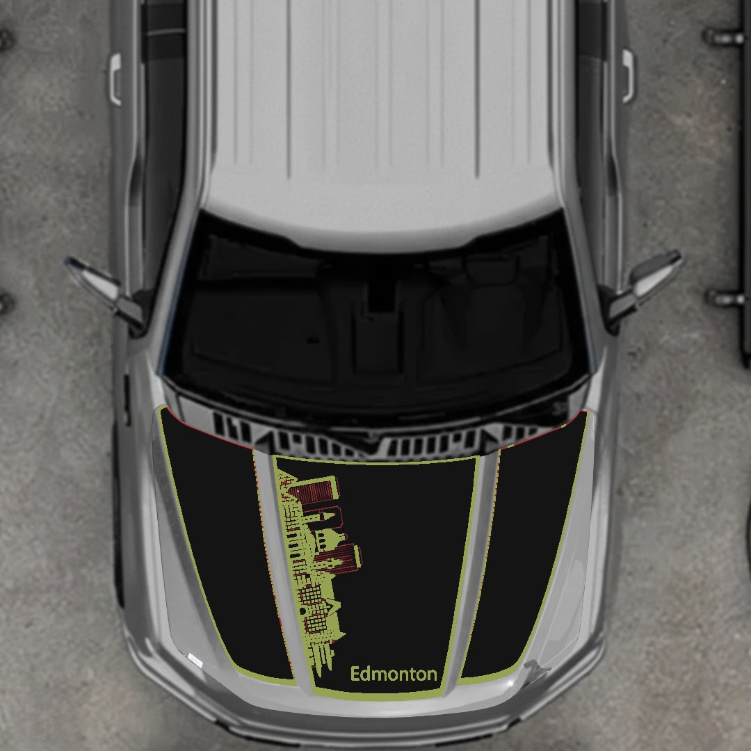 Hood Panel Decal/Sticker - Edmonton Skyline - Border Graphic Kit - For Ford F-150 2020-2026 - Premium Vinyl