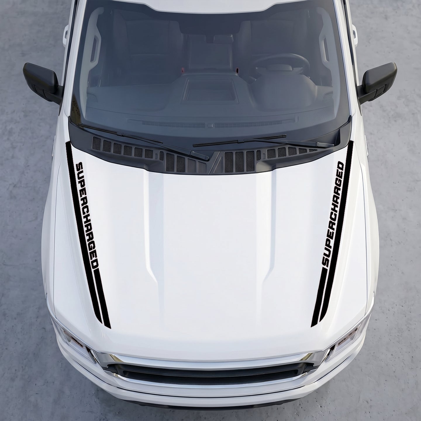 Hood Panel Decal/Sticker - Supercharged Edition  Hood Cowl Stripes – Dual Side Track Vinyl Decal Graphic Kit - For Ford F-150 F150 2015-2020 - Premium Vinyl