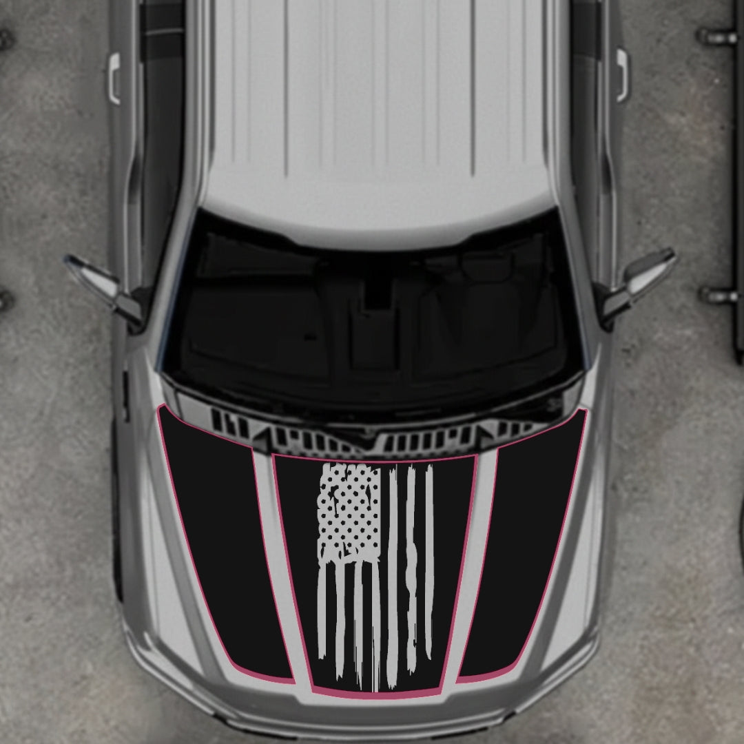 Hood Panel Decal/Sticker - USA Style 1 - Cut - Border Graphic Kit - For Ford F-150 2020-2026 - Premium Vinyl