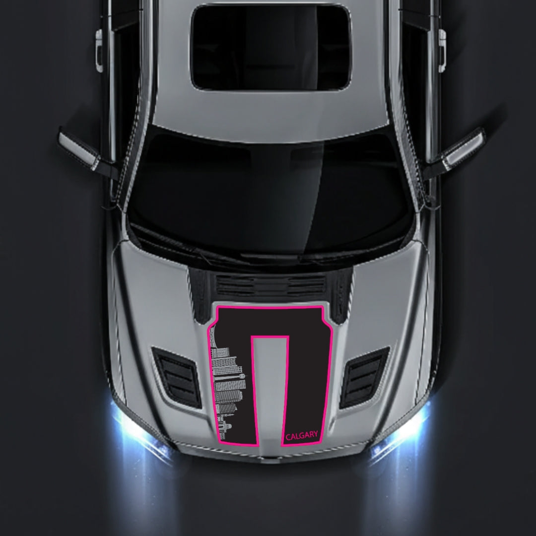 Hood Panel Decal/Sticker - Calgary Skyline - Cut - Border Graphic Kit - For Dodge RAM 1500 2019-2025 - Premium Vinyl