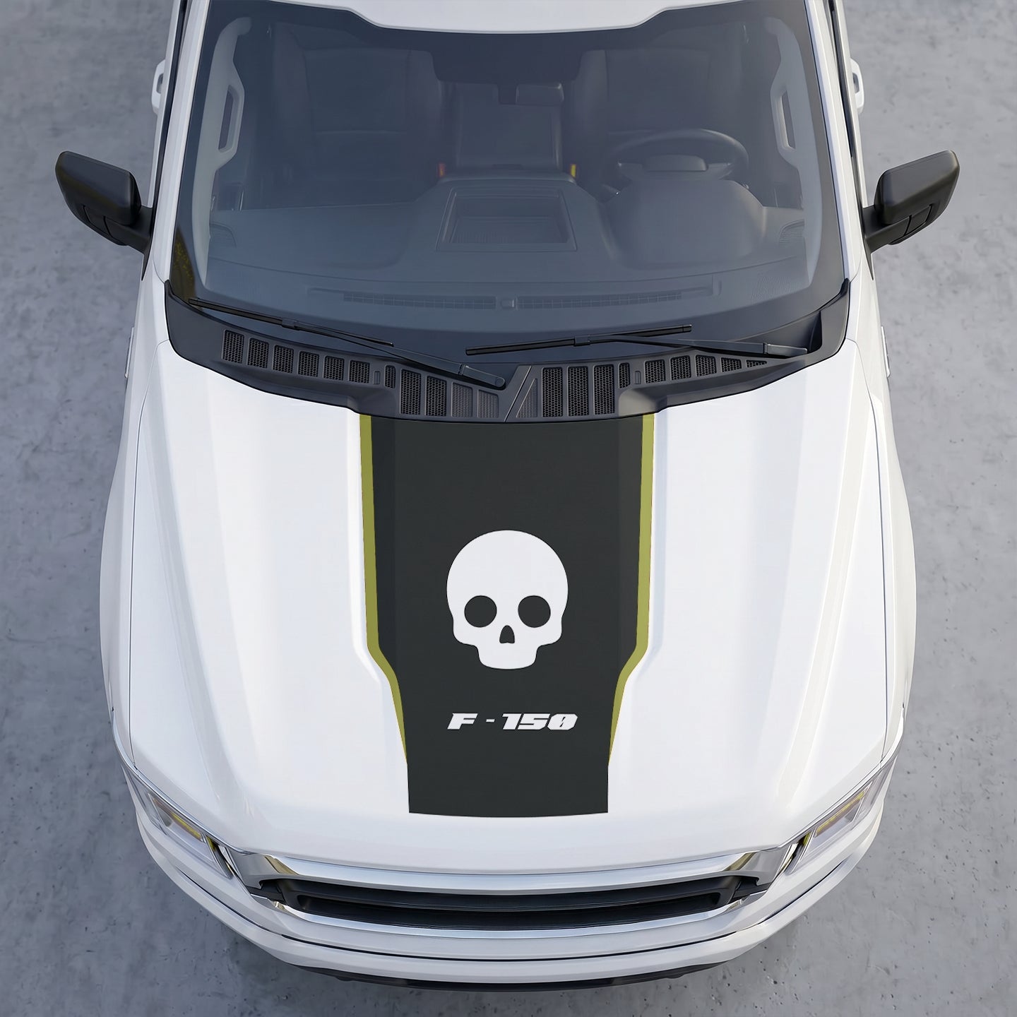 Hood Panel Decal/Sticker - Classic Skull Hood Decal Wrap – Matte Black Full Hood Accent with White Skull Graphic & Logo Graphic Kit - For Ford F-150 F150 2015-2020 - Premium Vinyl