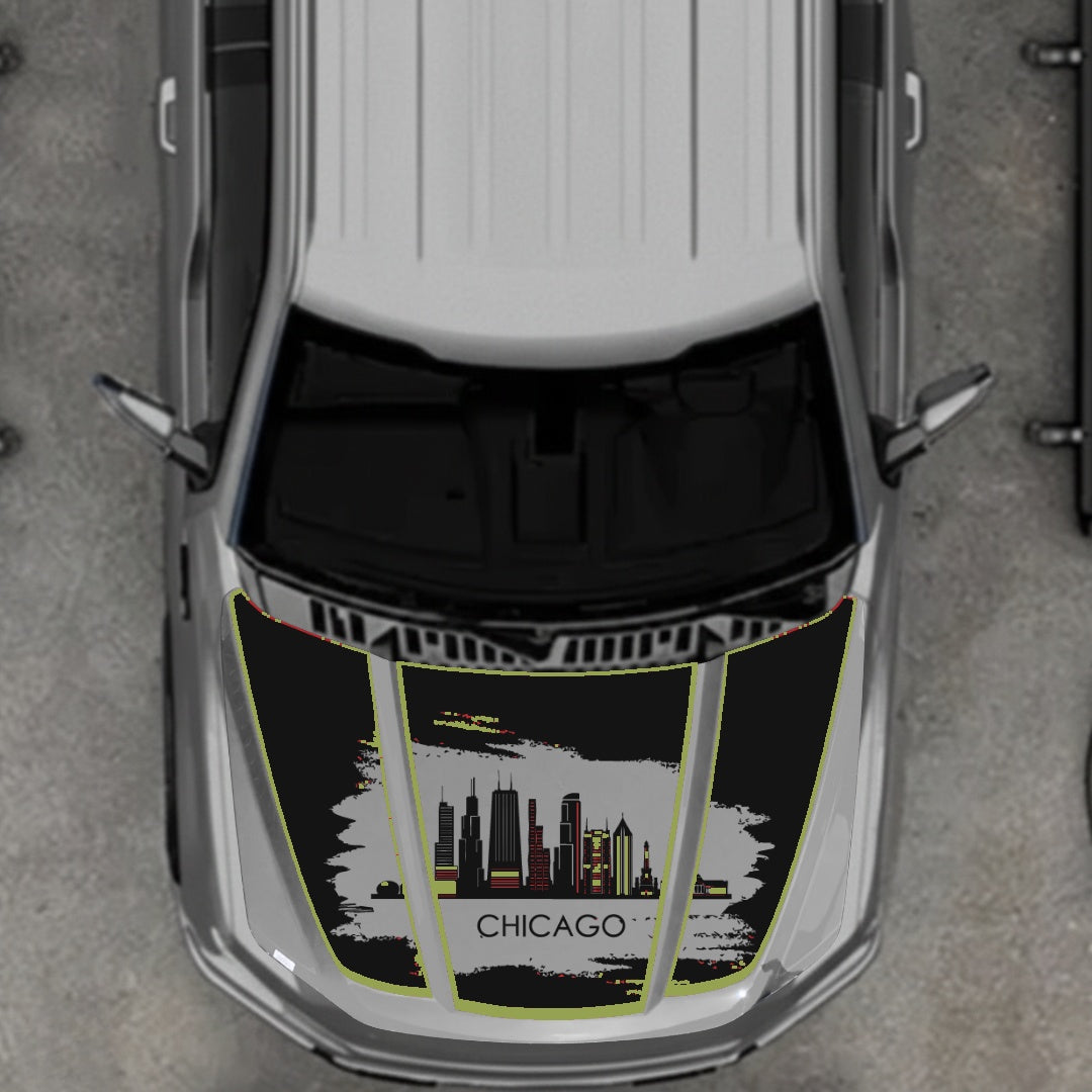 Hood Panel Decal/Sticker - Chicago - Cut - Border Graphic Kit - For Ford F-150 2020-2026 - Premium Vinyl