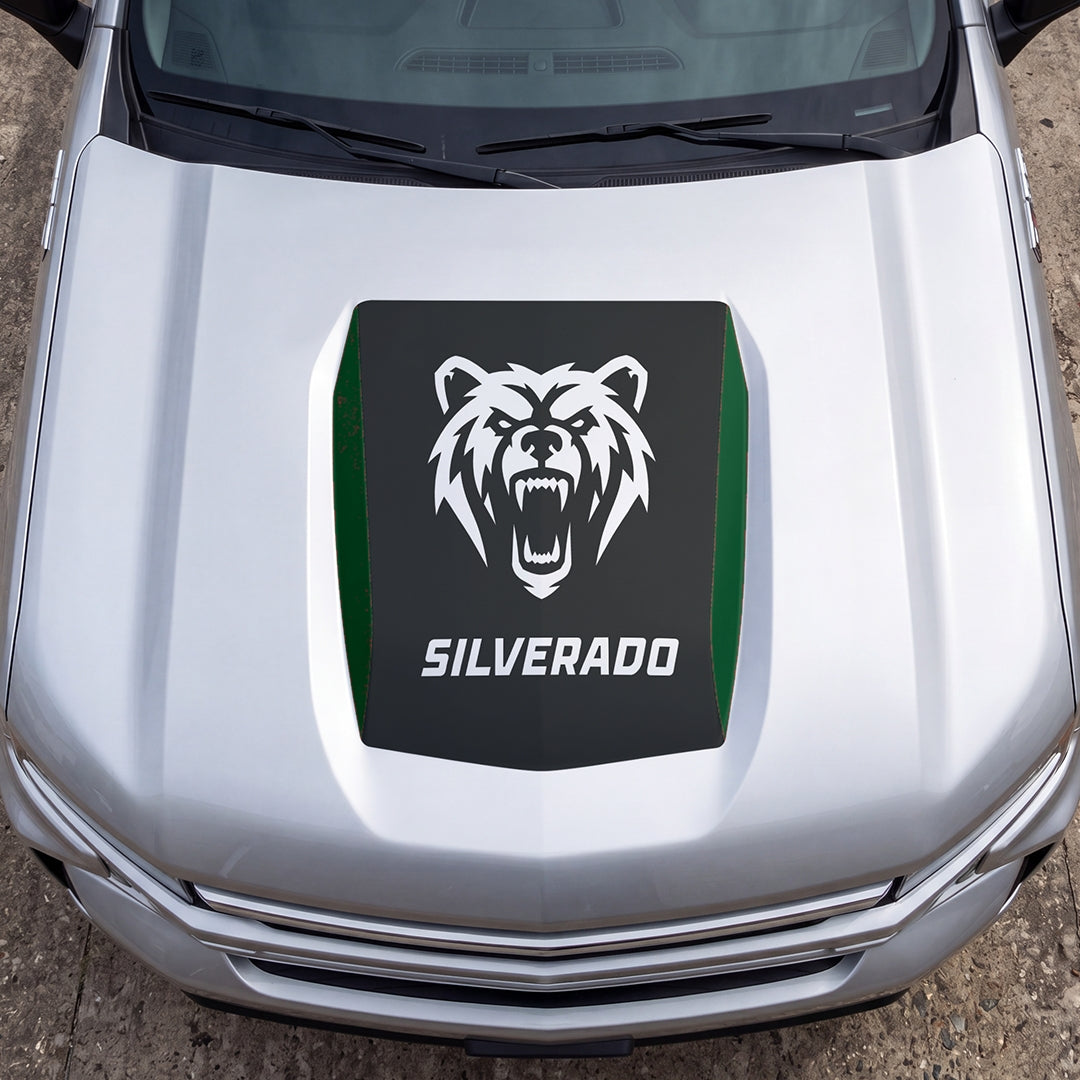 Hood Panel Decal/Sticker - Aggressive Bear Face Graphic Decal Graphic Kit - For Chevrolet Silverado 2019-2024 - Premium Vinyl