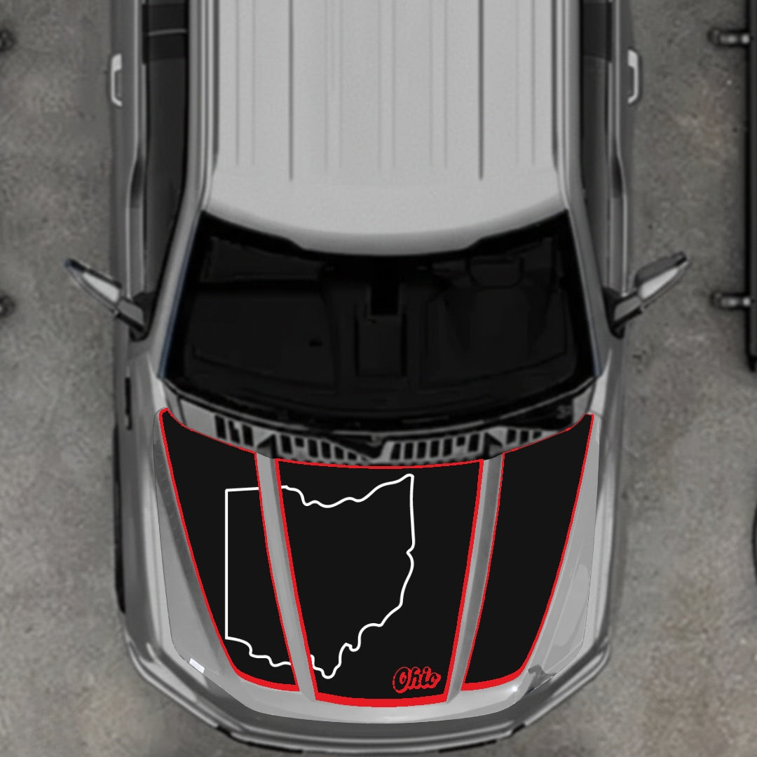 Hood Panel Decal/Sticker - Ohio - Cut - Border Graphic Kit - For Ford F-150 2020-2026 - Premium Vinyl