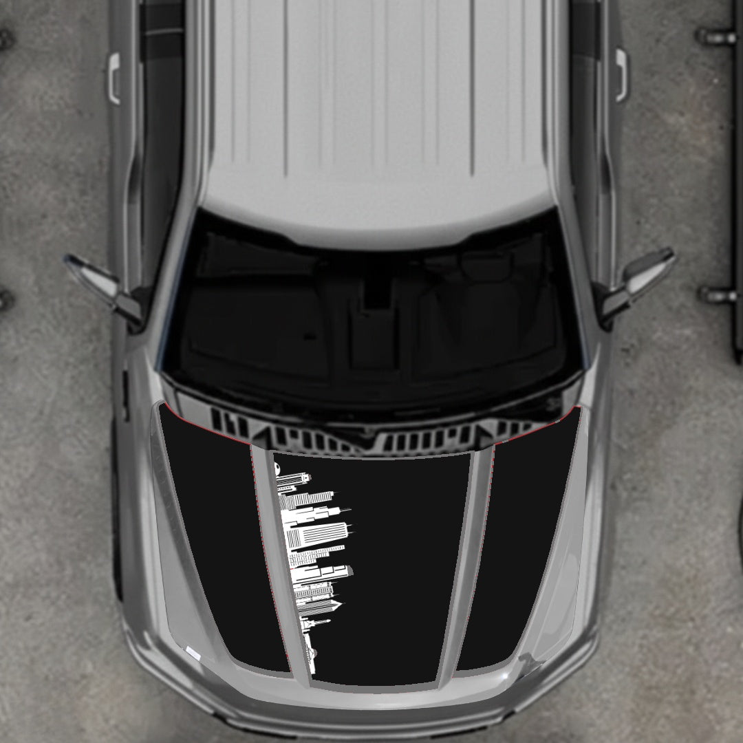 Hood Panel Decal/Sticker - Dubai Skyline - Cut - Border Graphic Kit - For Ford F-150 2020-2026 - Premium Vinyl