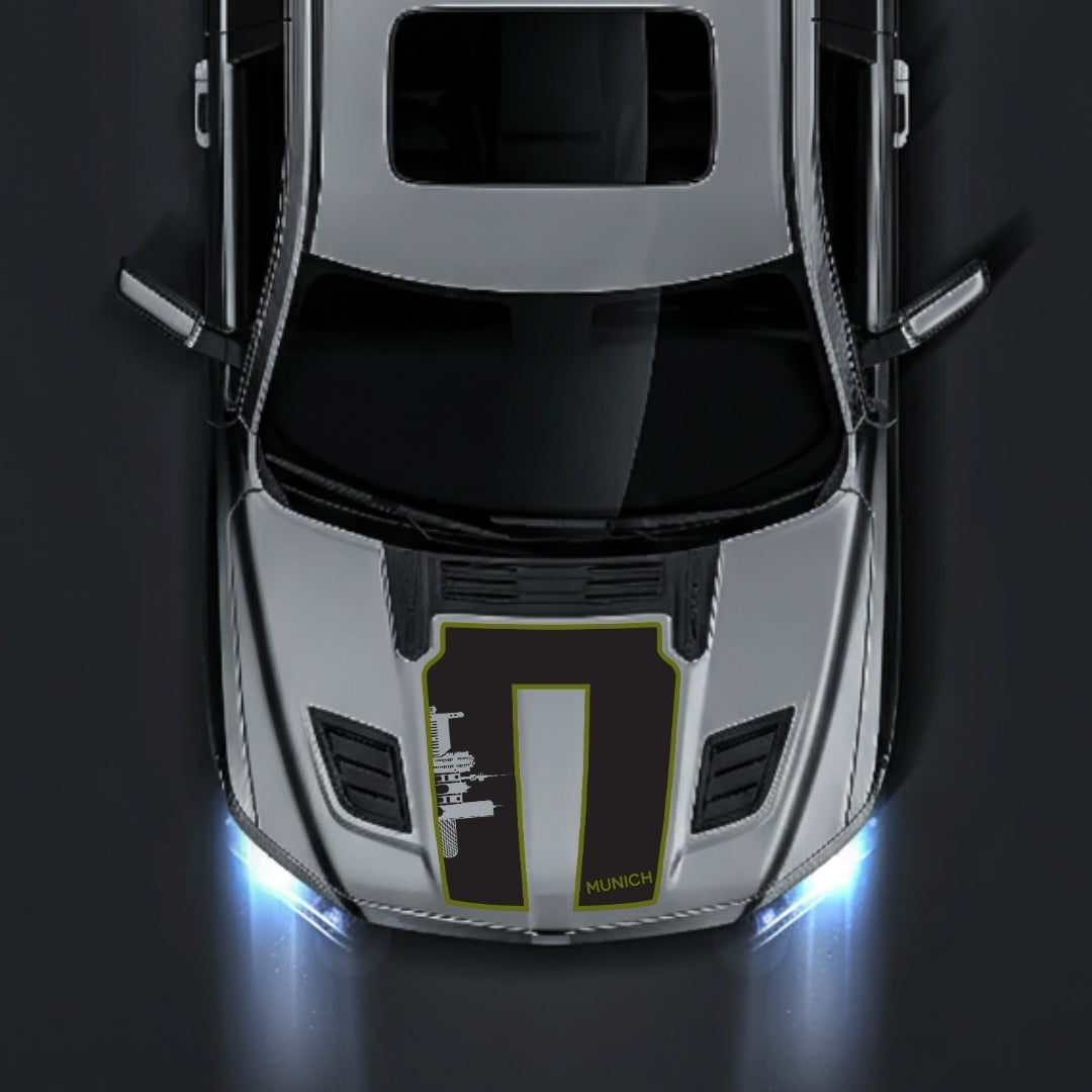 Performance Hood Panel Decal/Sticker - Munich Skyline - Cut - Border Graphic Kit - For Dodge RAM 1500 2019-2025 - Premium Vinyl