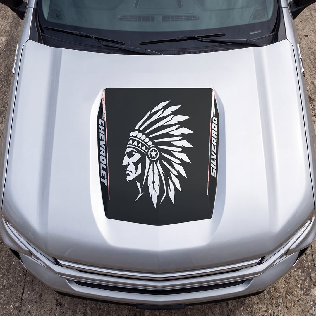 Hood Panel Decal/Sticker - Red Skin Graphic Decal Graphic Kit - For Chevrolet Silverado 2019-2024 - Premium Vinyl