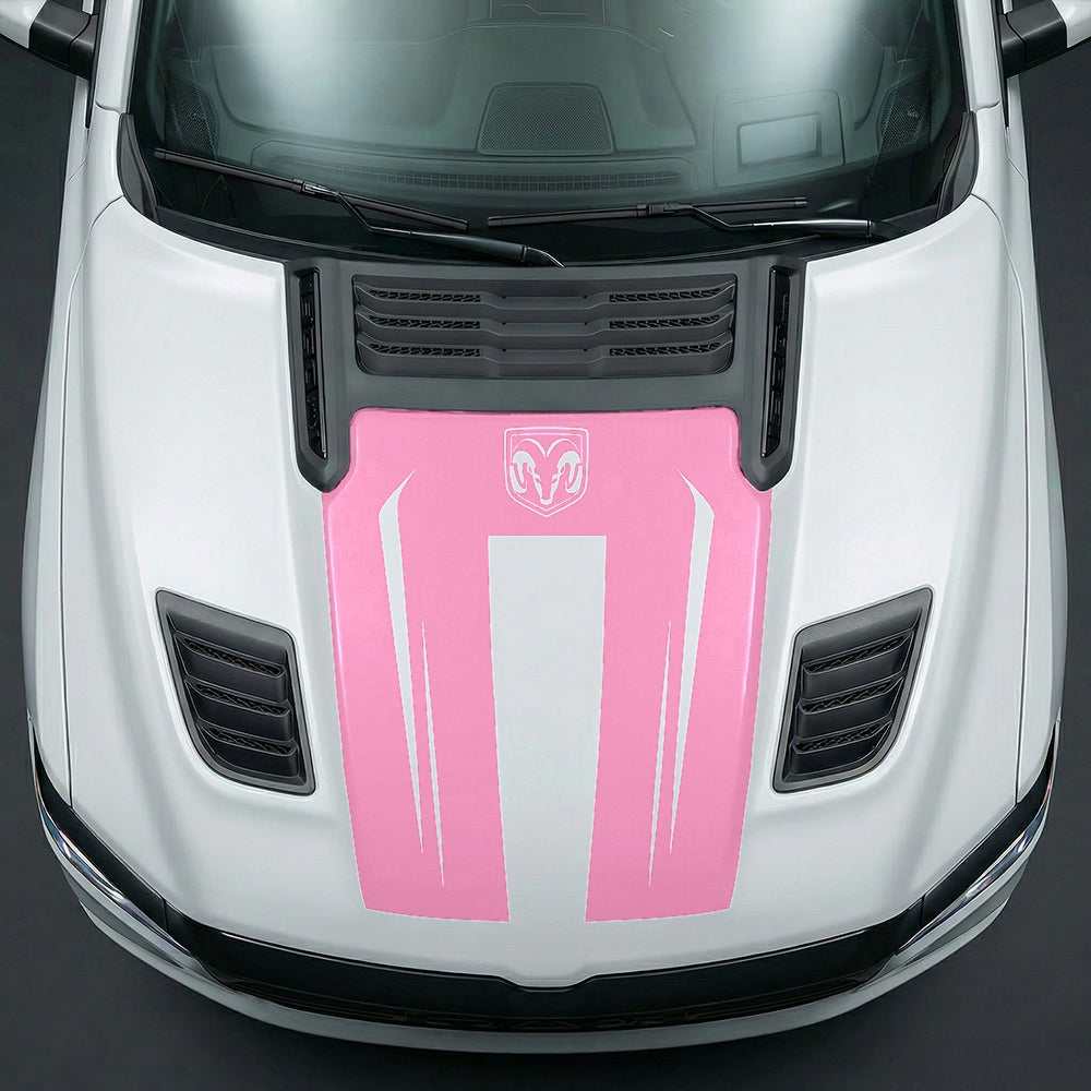 Hood Panel Decal/Sticker - Sleek Spear Cutout U-Shape with RAM Logo Graphic Kit - For Dodge Ram 2019-2025 - Premium Vinyl