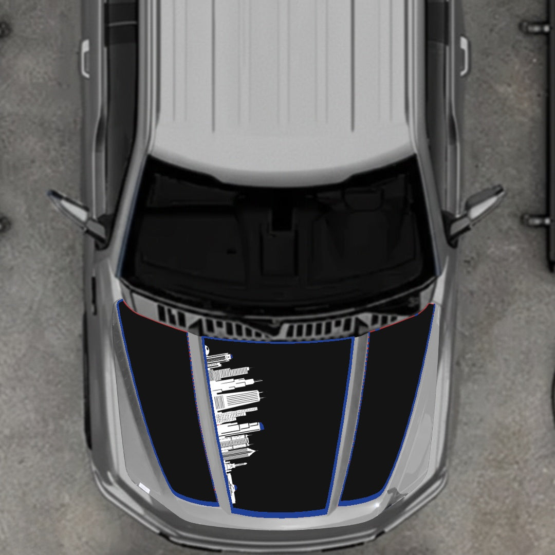 Hood Panel Decal/Sticker - Dubai Skyline - Cut - Border Graphic Kit - For Ford F-150 2020-2026 - Premium Vinyl