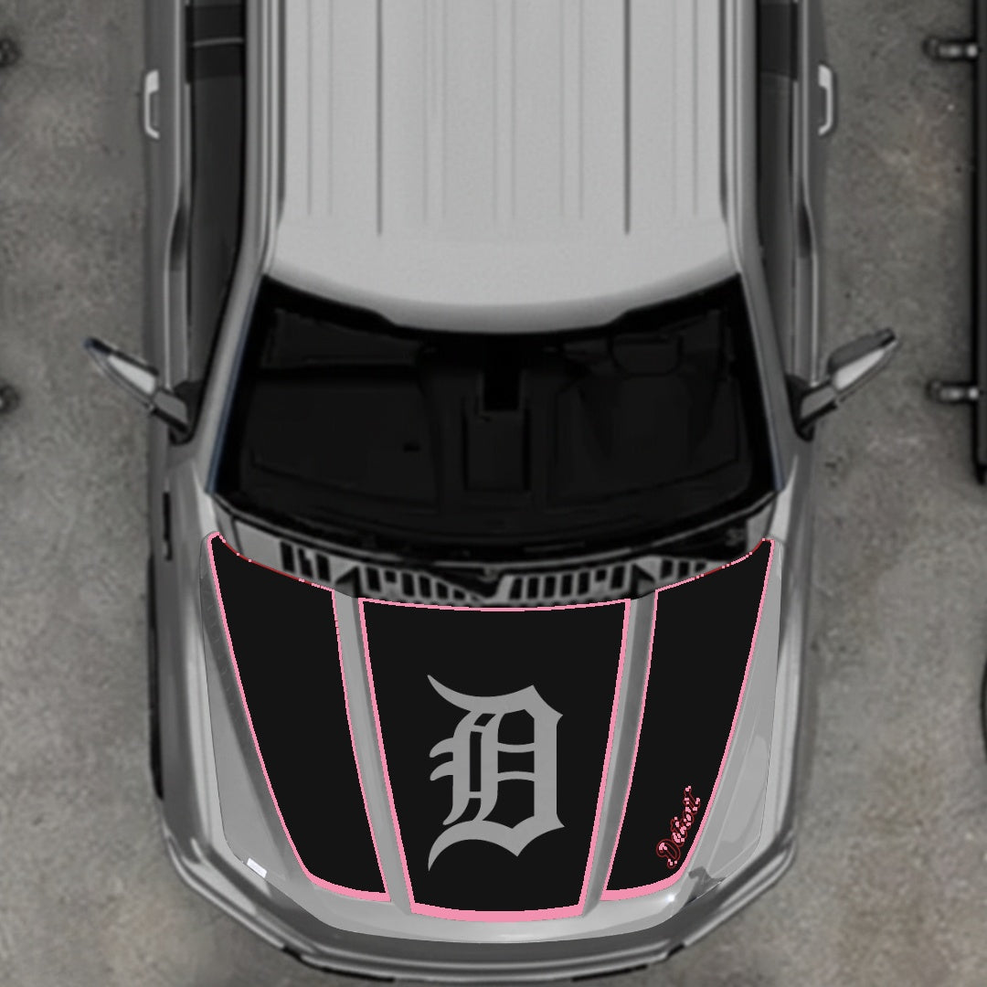 Hood Panel Decal/Sticker - Detroit Intial - Cut - Border Graphic Kit - For Ford F-150 2020-2026 - Premium Vinyl