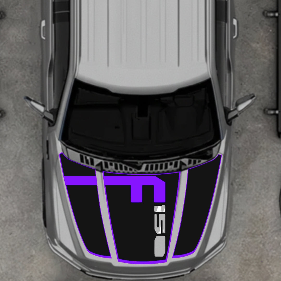 Hood Panel Decal/Sticker - Style 4 - Cut - Border Graphic Kit - For Ford F-150 2020-2026 - Premium Vinyl