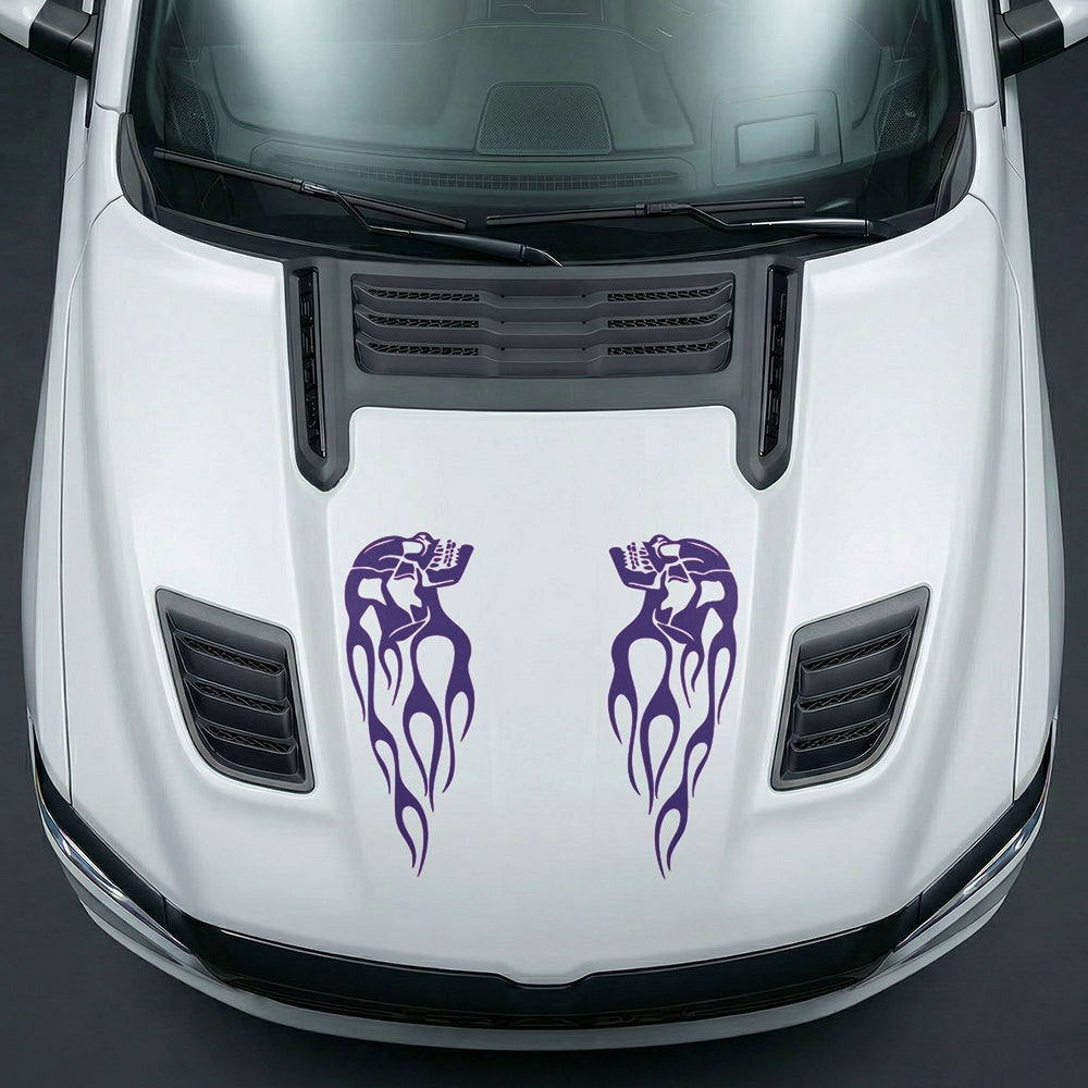 Hood Panel Decal/Sticker - Fiery Skulls Custom U-Shape - Cut Graphic Kit - For Dodge Ram 2019-2025 - Premium Vinyl