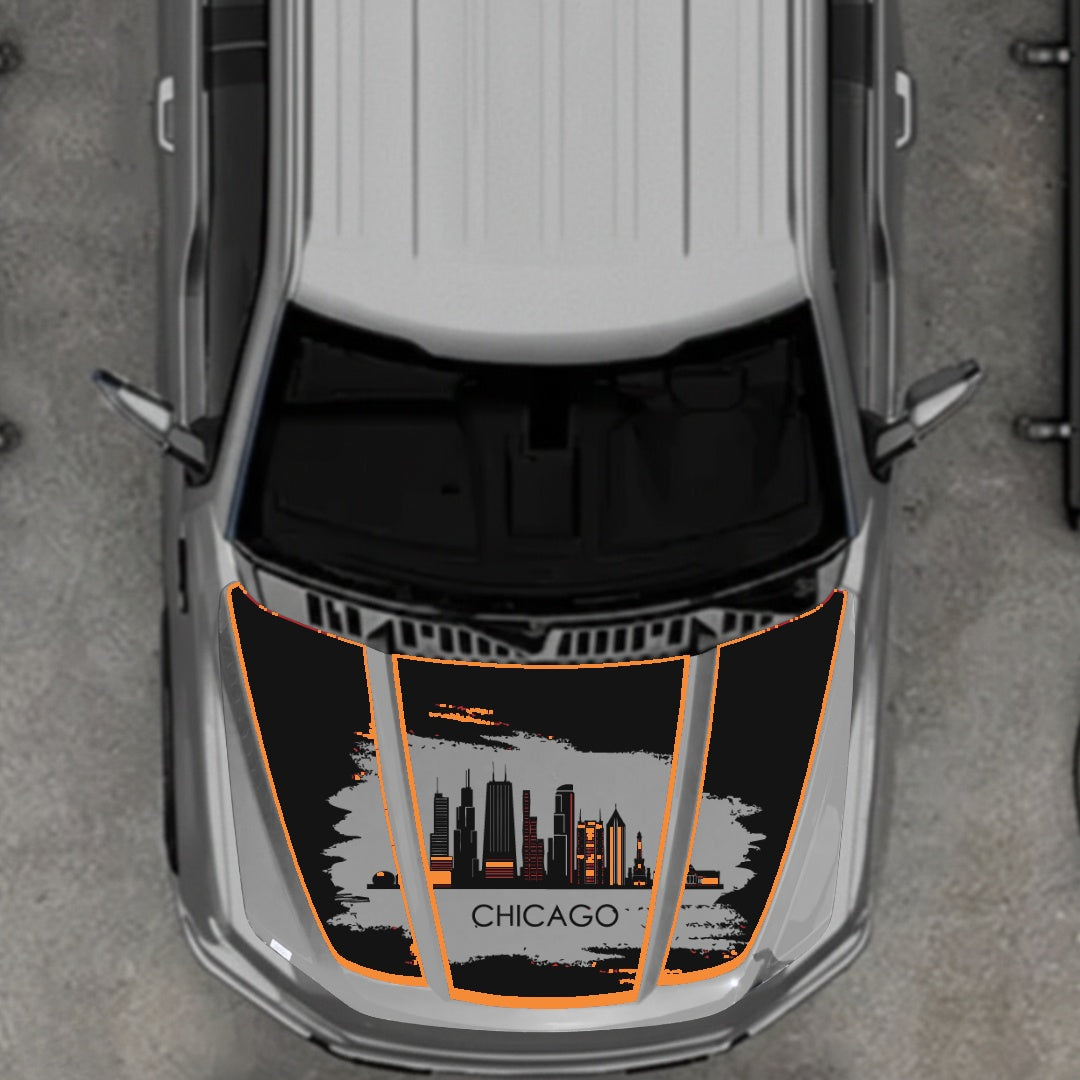 Hood Panel Decal/Sticker - Chicago - Cut - Border Graphic Kit - For Ford F-150 2020-2026 - Premium Vinyl