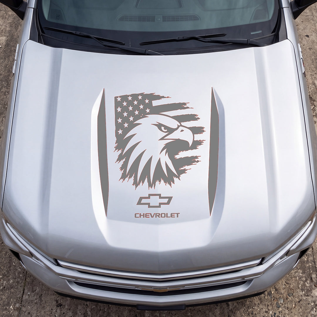 Hood Panel Decal/Sticker - Proud American Eagle Head Graphic Decal Graphic Kit - For Chevrolet Silverado 2019-2024 - Premium Vinyl