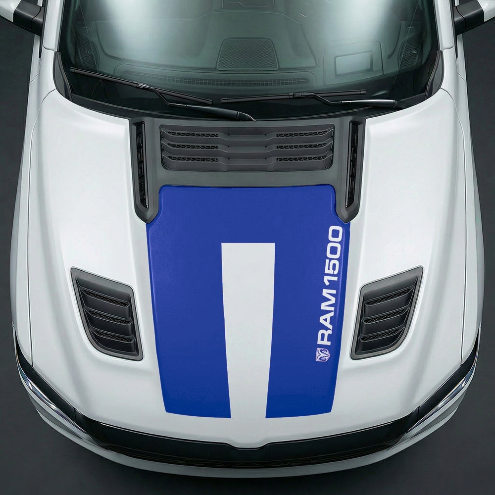 Hood Panel Decal/Sticker - Sleek Vertical RAM 1500 Text & Logo Minimalist Graphic Kit - For Dodge Ram 2019-2025 - Premium Vinyl