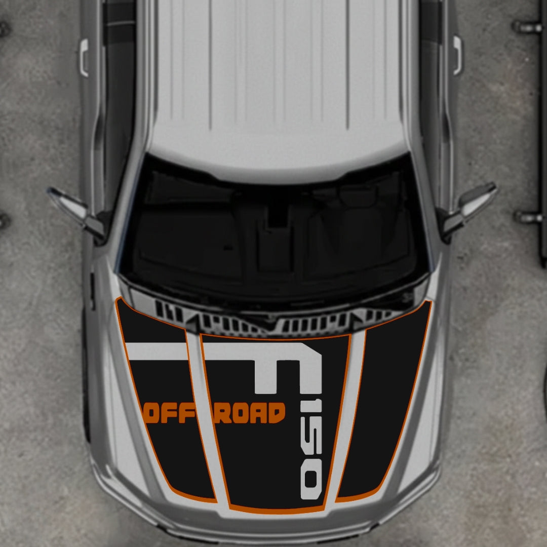 Hood Panel Decal/Sticker - Style 6 - Cut - Border Graphic Kit - For Ford F-150 2020-2026 - Premium Vinyl